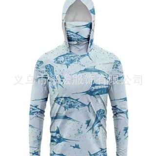 钓鱼服长袖透气防晒上衣跨境夏季印花迷彩钓鱼服夏季速干钓鱼服男