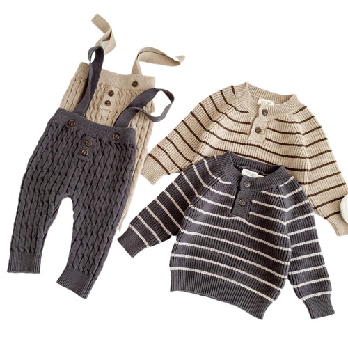 ins Korean style infant and toddler spring and autumn round neck long-sleeved sweater knitted top newborn overalls trousers suit