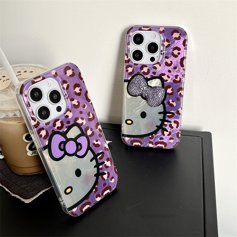 El lazo de la cadena del gato con estampado de leopardo es adecuado para Apple 15promax nueva funda para teléfono iPhone 16/15pro 14