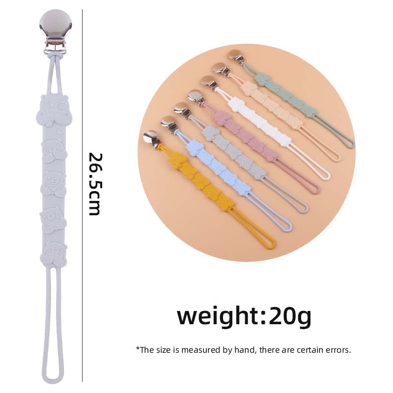 Nuevo bebé suministros ronda clip de chupete de hierro calmante bebé oso suave Cadena de chupete de silicona cadena anti-gota