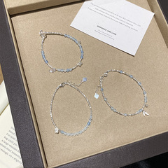 ティ奇実拍軽豪華小衆天然海藍宝ブレスレットs 925銀砕銀水晶手環女夏手飾り
