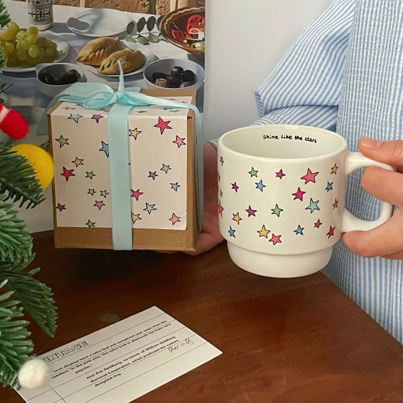 オリジナルカラー星マグカップinsかわいいハンドルカップ陶磁器カップコーヒーカッププレゼントカップ|undefined