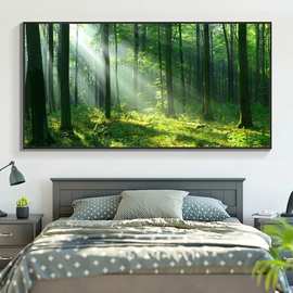 高清单幅绿色树林画客厅装饰画 沙发背景墙壁画横款卧室床头挂画