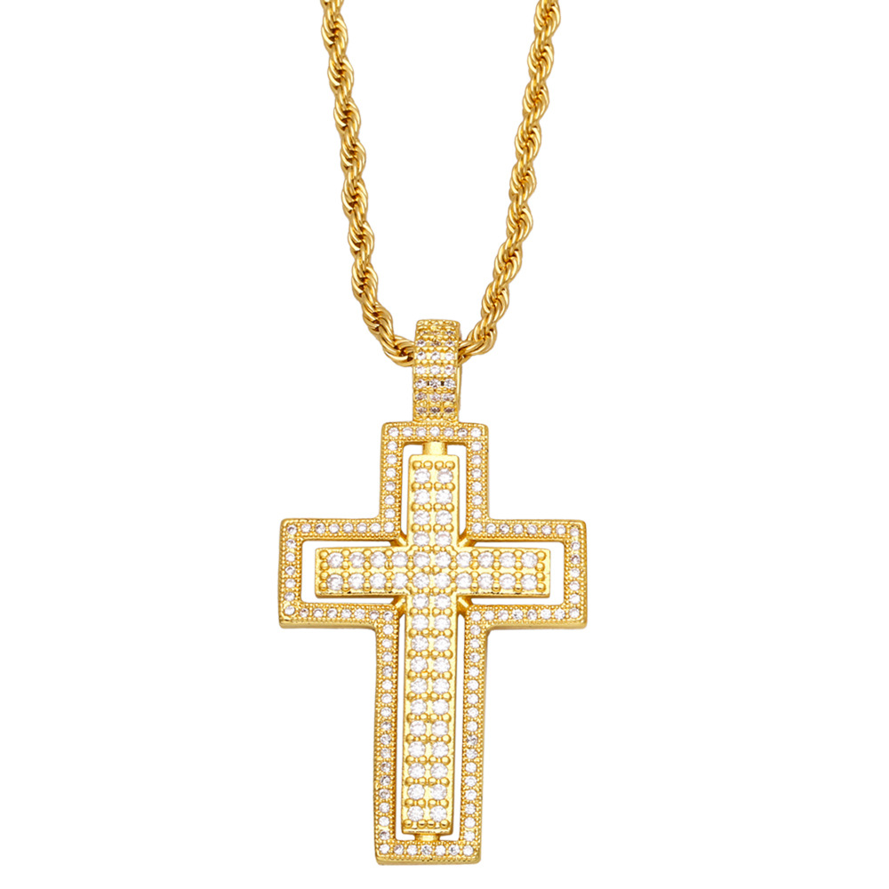 Fashion Cross Copper Pendant Necklace Inlay Zircon Copper Necklaces