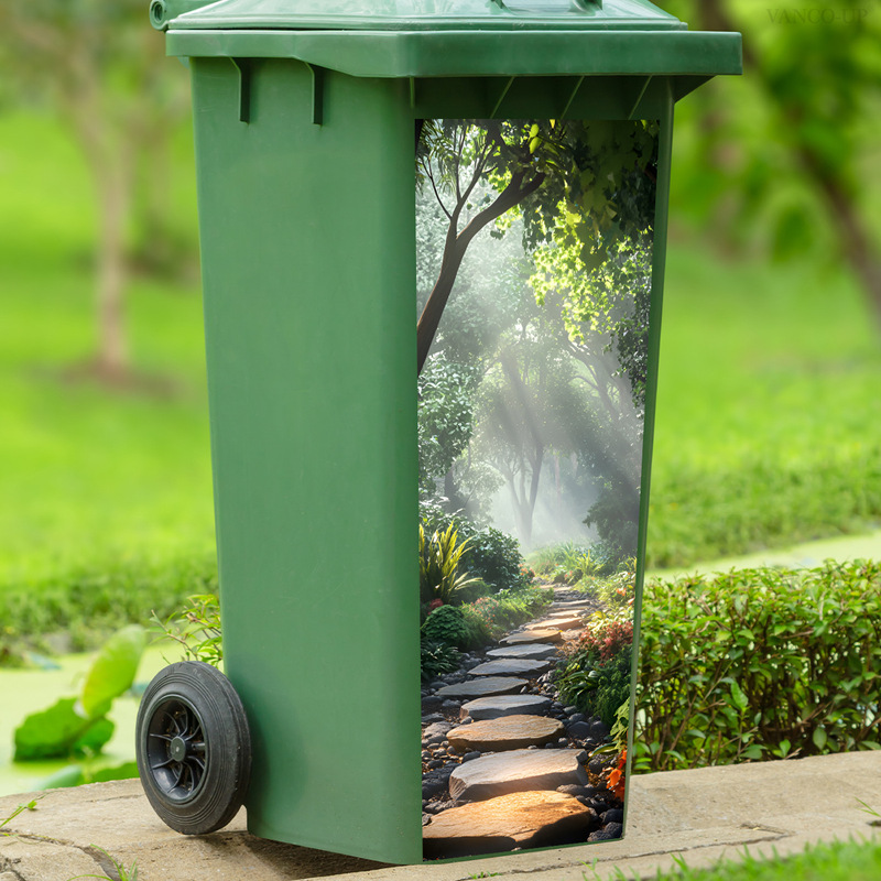 A Variety of Trash Can Stickers Forest Stone Path Green Leaves Flower Scenery Creative Outdoor Stickers Self-Adhesive Wall Stickers