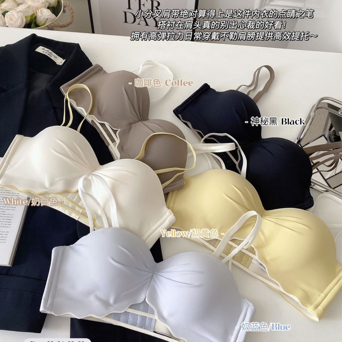 Bikini media taza antideslizante de dos prendas, sin tirantes, top de tubo, sujetador de ropa interior, sin soporte de anillo de acero, ¡cómodo! image 1