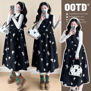 Real shot in stock 2024 autumn embroidery sweet long dress