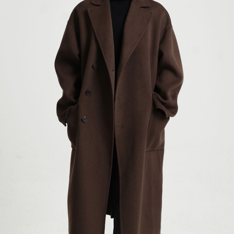 In-Stock New Fashion Solid Color Wool Coat Long Double-Sided Wool Coat for Men Autumn and Winter