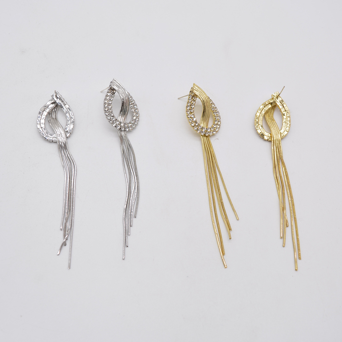 S925 Silver Needle Earrings Long Tassel Inlaid Rhinestone Knot Personality Exaggerated Temperament Earrings display picture 3