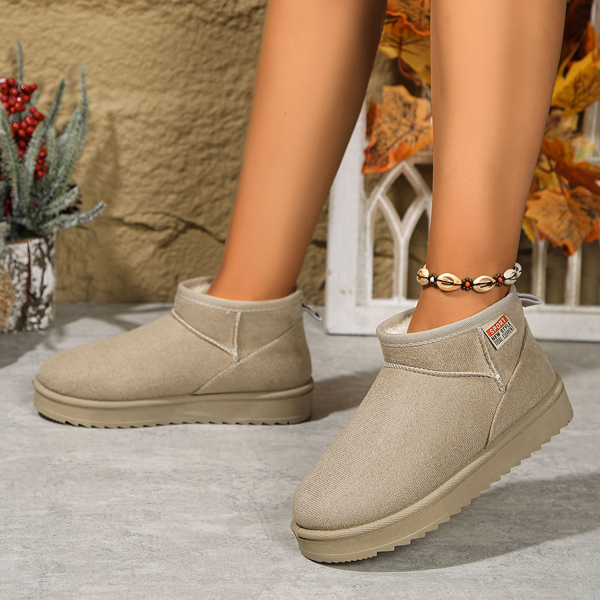 Γυναικεία παπούτσια Βαμβακερά παπούτσια νέες μπότες χιονιού γυναικείες 2024 χειμώνας νέες βελούδινες ζεστές κοντές μπότες μεγάλο μέγεθος παχιά σόλα βαμβακερά παπούτσια_voghion.com