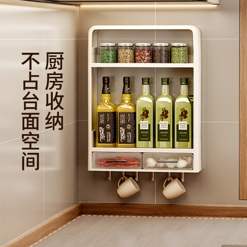 Kitchen storage rack without punching plastic wall-mounted multi-layer spice jar ginger garlic kitchen storage rack spice rack