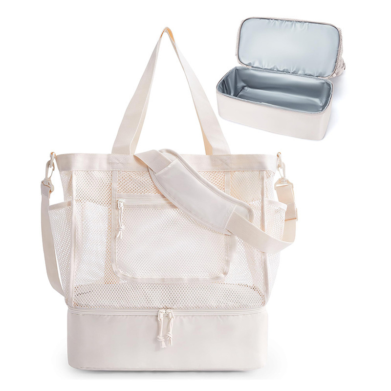 Amazon nuevo bolso de playa con cremallera bolso de playa a prueba de arena de varios bolsillos para mujer plegable y ligero