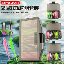 太宇厂家61件套叉尾软饵路亚假饵套装曲柄钩铅头钩剪尾鱼软饵鱼饵
