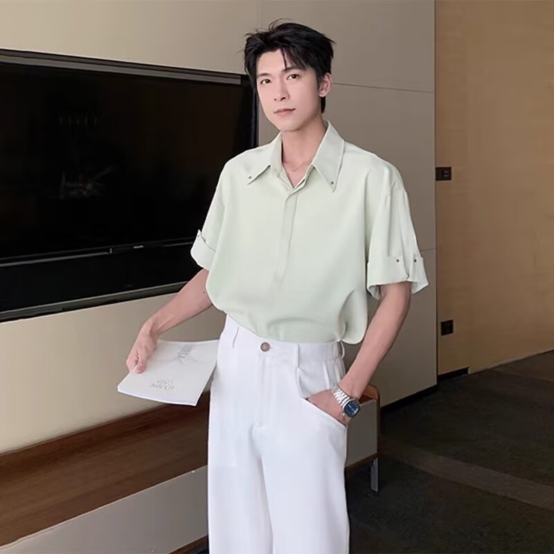 2025 Short-Sleeved Shirt Men's Summer Korean Style Loose Niche Design New Casual Versatile Shirt Men's Wholesale