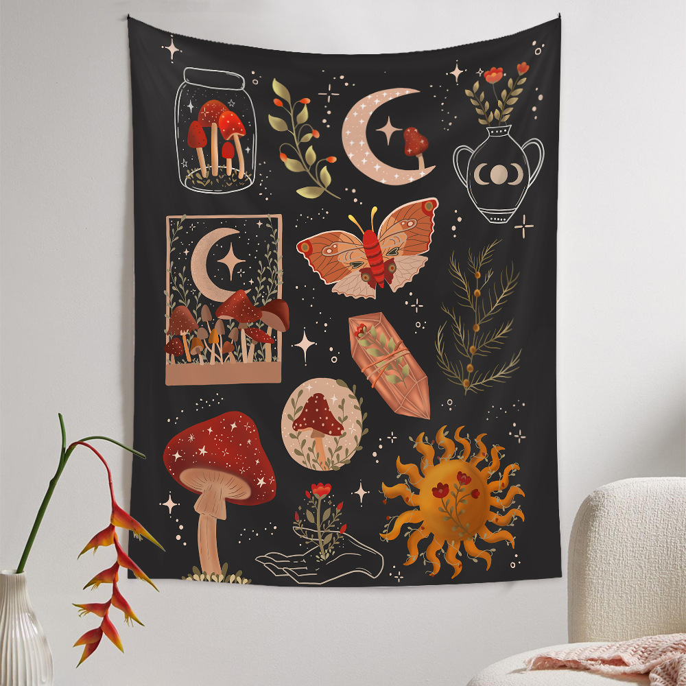 Bohemian Mushroom Butterfly Flower Tapestry Home Background Decoration Wholesale Nihaojewelry display picture 1