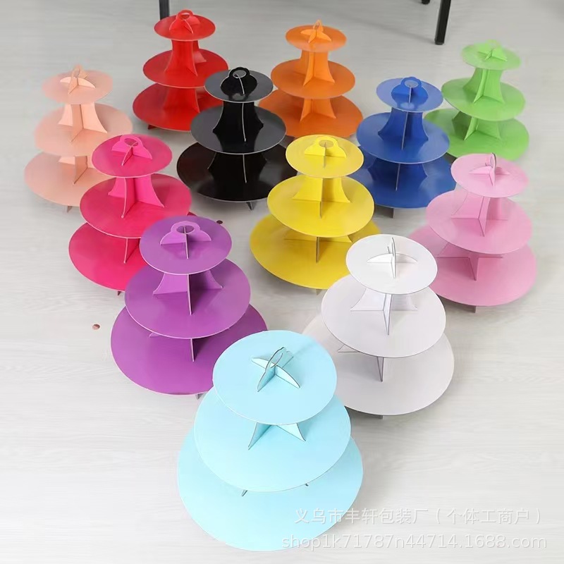 Soporte de pastel de tres capas de papel desechable Postre de fiesta de boda plegable Soporte de mesa para decoración de fiesta