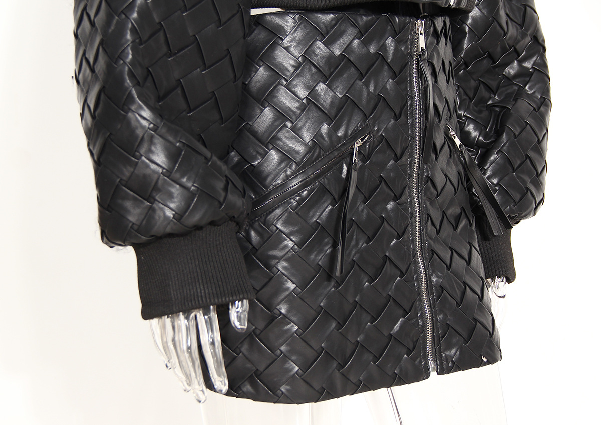 Niche Romantic Black Woven Design Texture Zipper Flight Suit Short Coat Mini Sheath Skirt Outfit