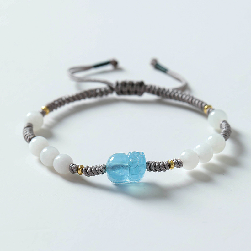 Badu Natural Hetian White Jade Men And Women Couple Bracelet Braided Rope Hand Decoration Aquamarine Pixiu Best Friend Bracelet