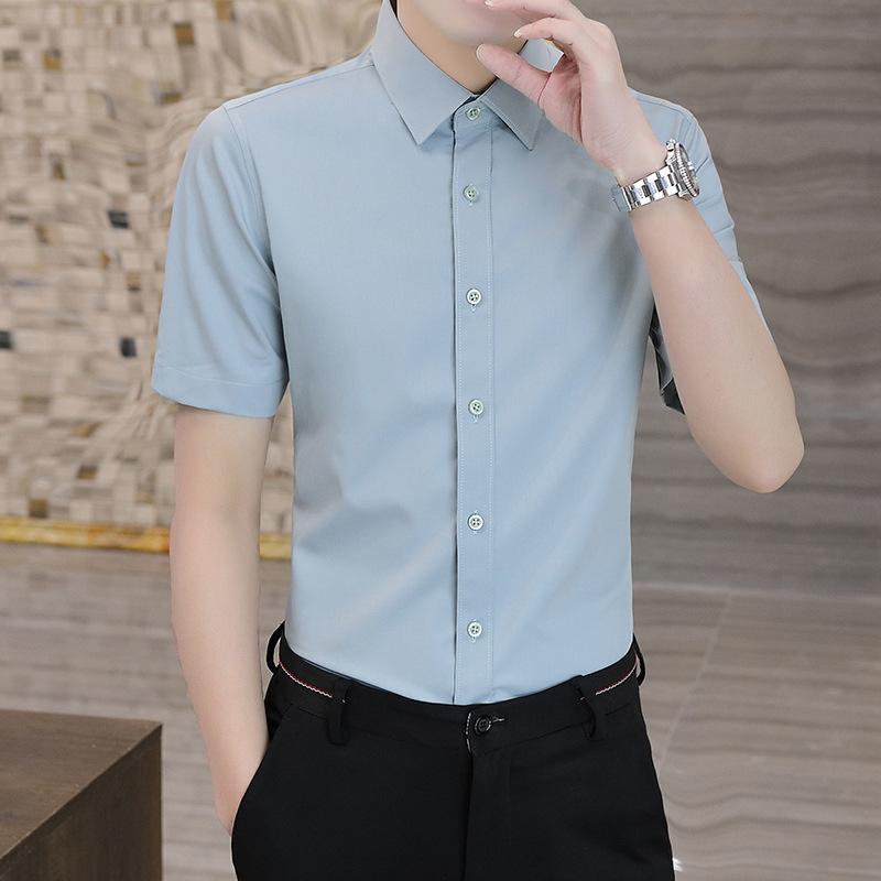 Dropshipping High-End Summer Bamboo Fiber Anti-Wrinkle Short-Sleeved White Shirt Men's Business Shirt Professional Formal Wear Dropshipping High-End Summer Bamboo Fiber Anti-Wrinkle Short-Sleeved White Shirt Men's Business Shirt Professional Formal Wear