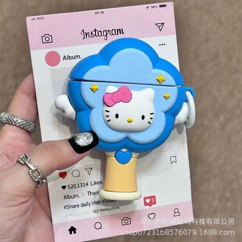 Silicone AirPods Case (Hello Kitty) with Bow, Drop Protection — Fits AirPods 1, 2, 3, Pro