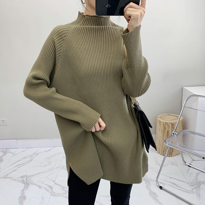 Women's Mid-length plus size knitted bottoming shirt autumn and winter thick loose large half turtleneck sweater inner