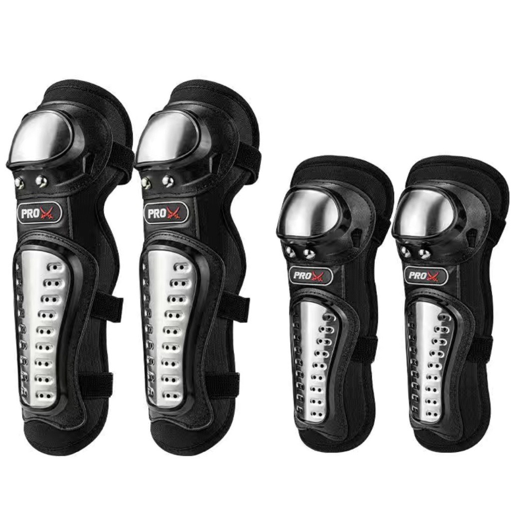 Motocicleta bicicleta de acero inoxidable equipo de protección rodillera codo almohadilla de cuatro piezas fuera de la carretera suministros de equitación resistentes a caídas