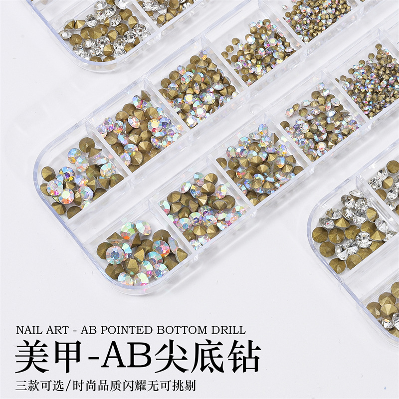 Joyas japonesas de diamantes de fondo puntiagudo de uñas de 12 cuadros Wen Wizard con el mismo estilo de diamantes de imitación de vidrio AB transparente decoración de diamantes de pila de uñas