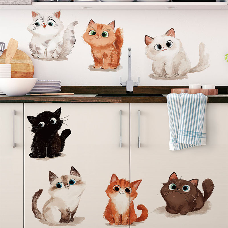 Cross-Border Cute Pet Cat Wall Stickers Bedroom Living Room Cabinet Door Home Decoration Art Decals Self-Adhesive Pvc