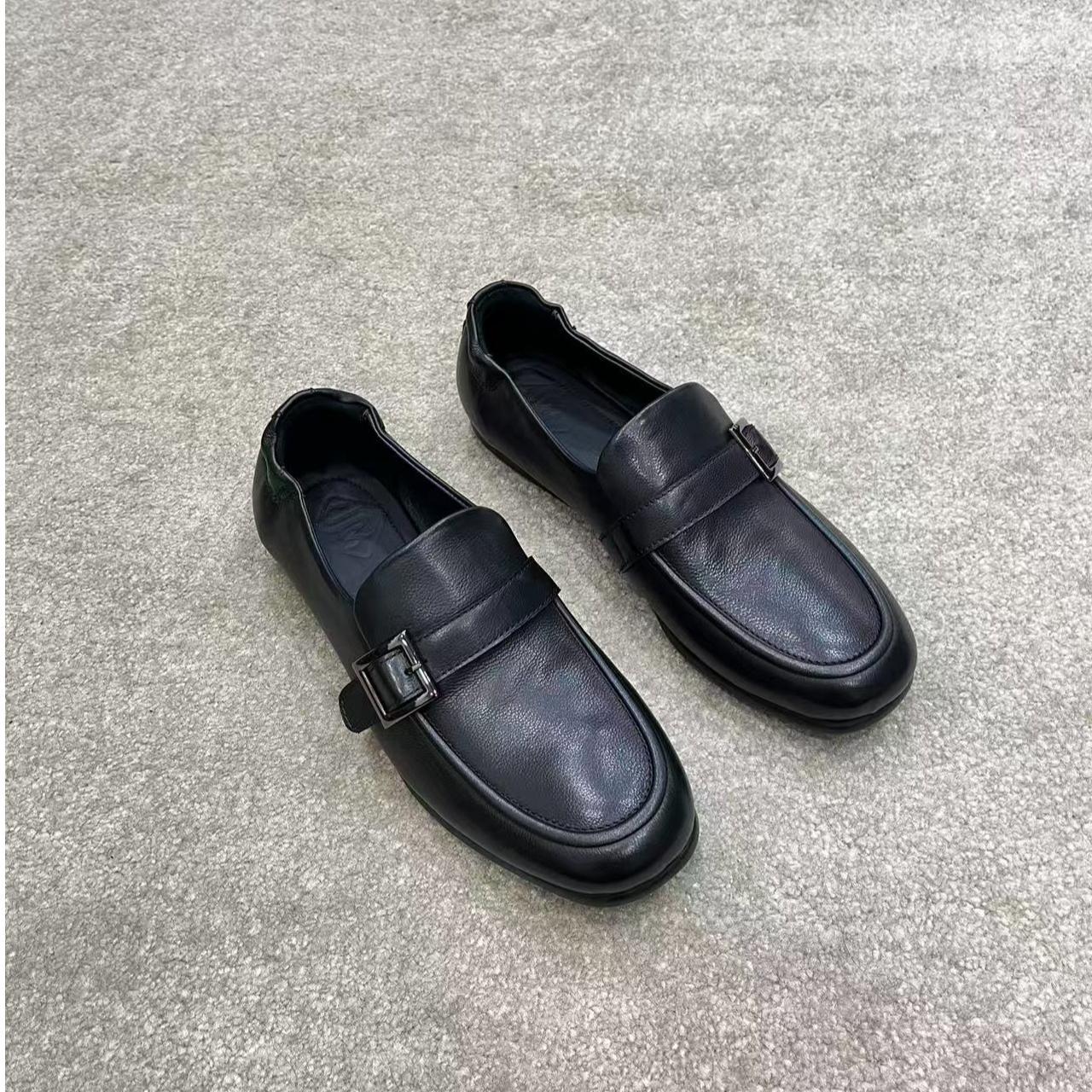 夏季男鞋新款老钱风商务透气真皮一脚蹬休闲乐福鞋皮鞋2026单鞋