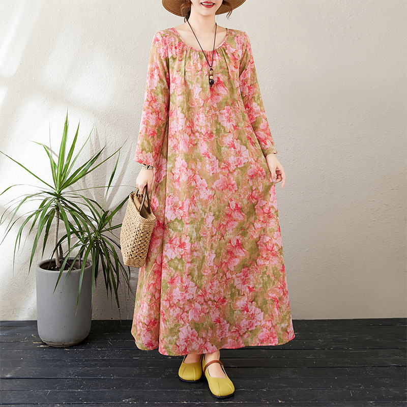 Real Shot of 2025 Early Autumn New Style Round Neck Ruched Loose Lazy Dress Minimalist Long-Sleeve Ultra-Long Dress Vacation Style Real Shot of 2025 Early Autumn New Style Round Neck Ruched Loose Lazy Dress Minimalist Long-Sleeve Ultra-Long Dress Vacation Style