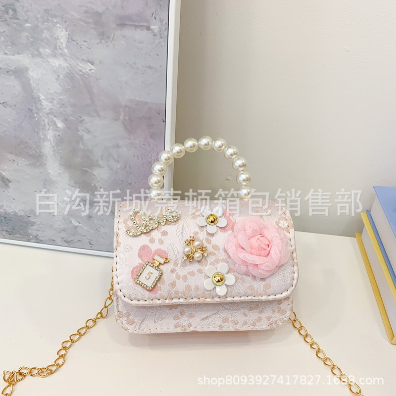 Nueva moda para niños estilo chanel princesa aisha bolsa de niña perla bolsa de mensajero portátil red del teléfono móvil bolsa roja