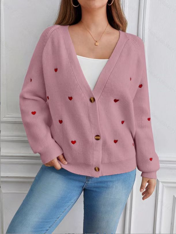 Comercio exterior transfronterizo amazon amor bordado camisa de punto chaqueta europea y americana otoño invierno botón único suéter de cuello en V cardigan mujeres image 7