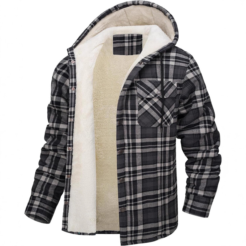European and American Hot Selling Men's Jacket 2024 New Arrival Amazon Men's Long Sleeve Hooded fleece-lined Plaid Printed Men's Jacket European and American Hot Selling Men's Jacket 2024 New Arrival Amazon Men's Long Sleeve Hooded fleece-lined Plaid Printed Men's Jacket