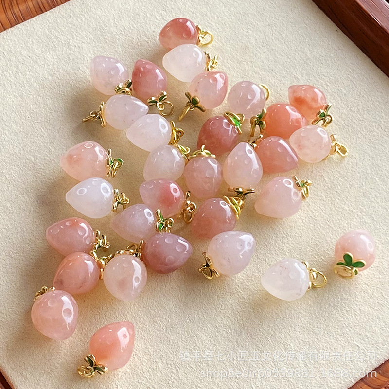 천연 금사옥 복숭아꽃 딸기 모양 펜던트 수제 DIY 팔찌 옥 장식품 도매