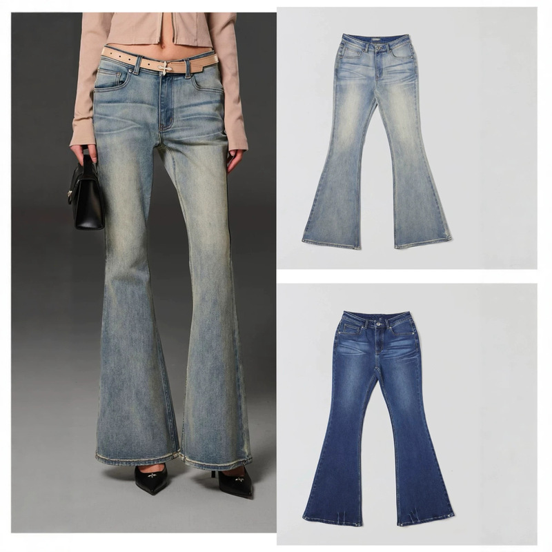 Sk Hurricane Mid-Waist Jeans Elastic Long Pants Denim Flared Pants