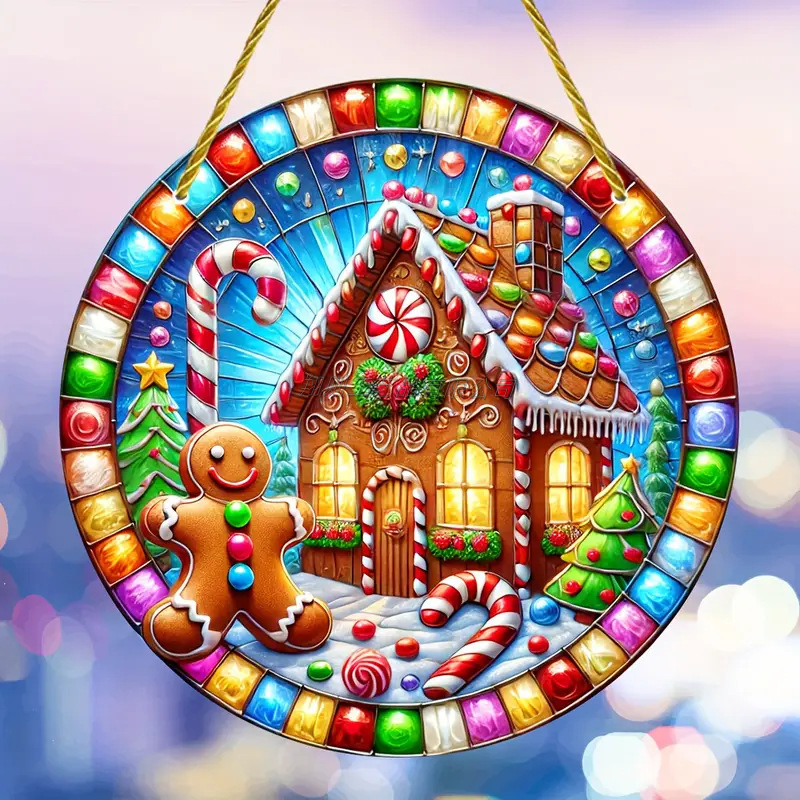 Fabricante de decoración de estilo de Navidad directa, Santa Claus, hombre de pan de jengibre y su casa de pan de jengibre decoración acrílica