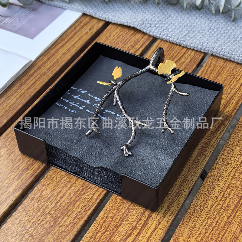ヨーロッパ式ステンレスティッシュケース黒い角レストランホテルのサンプルプレートのテーブルの定点指紋防止ナプキン棚|undefined