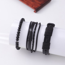 跨境热销男士多层皮革手链 diy复古潮流手工编织男士手镯皮首饰