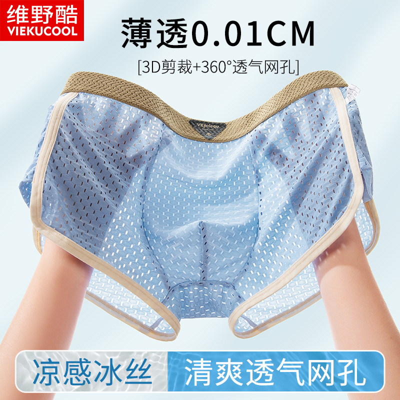 Ice Silk Mesh Men's Underwear with Edging, Ice Silk Men's Comfortable Breathable Shorts, Loose Men's Underwear Wholesale