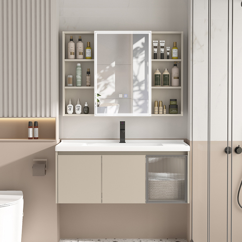 Gabinete de baño de aluminio espacial de panal grueso combinado de aire crema lavabo
