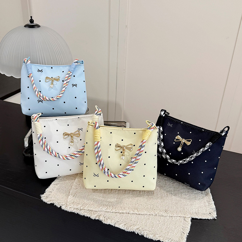 2026 new style, trendy and fresh bucket bag, Korean-style polka dot bowknot tote bag, cute and girly