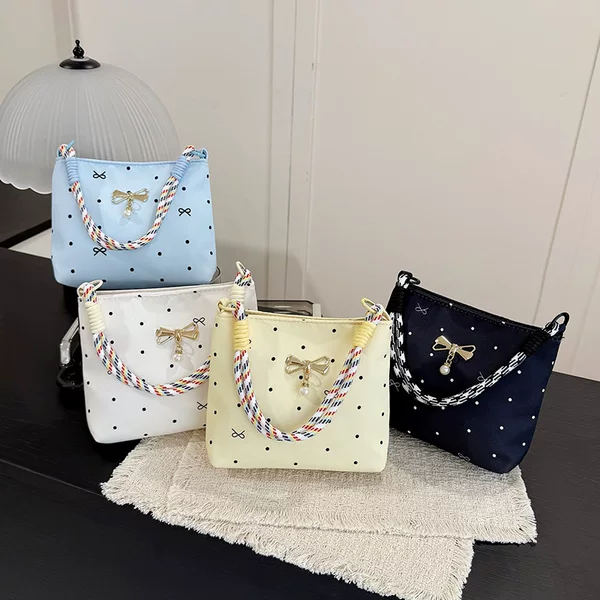 2026 new style, trendy and fresh bucket bag, Korean-style polka dot bowknot tote bag, cute and girly