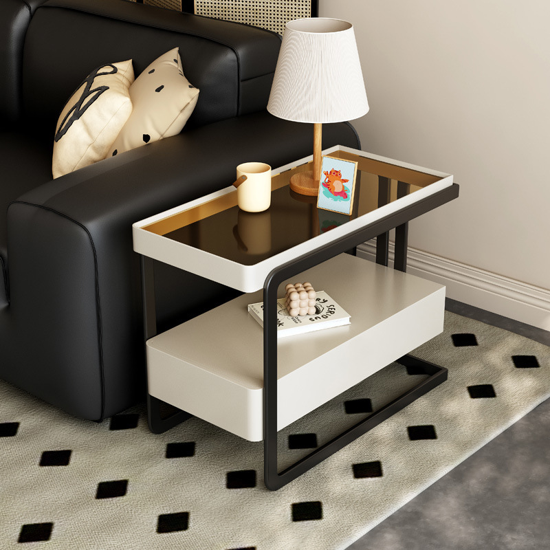 Gabinete de almacenamiento de sala de estar de lujo ligero móvil sofá de madera sólida gabinete lateral de mesa de té casero gabinete lateral de sofá gabinete lateral
