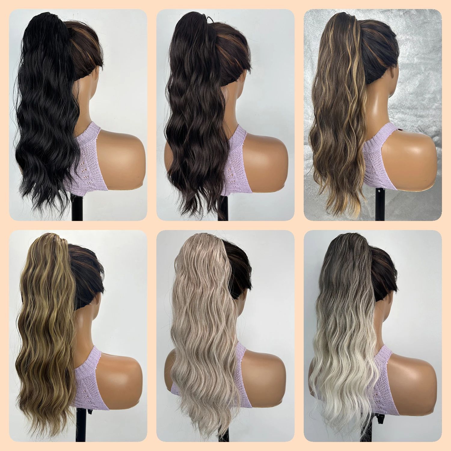 Transfronterizo europeo y americano 18 pulgadas ondulado cabello de cola de caballo natural realista agarrar clip cabello de cola de caballo flojo trenza