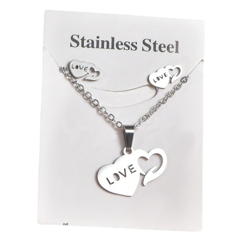 INS transfronteriza de acero inoxidable plata no fácil de desvanecerse platino corazón collar pendientes amor joyería titanio traje de acero