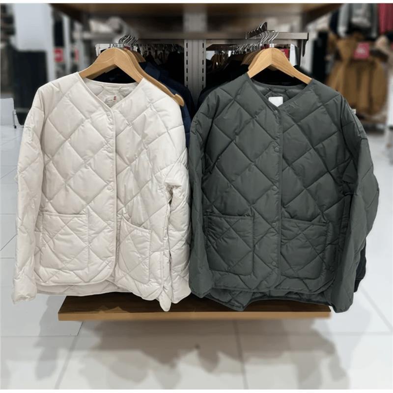 Japanese single 2024 autumn and winter women's diamond plume air cotton-padded jacket casual crew neck jacket jacket 469864