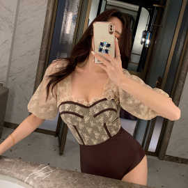 连体游泳衣女款泡温泉网遮肉性感2023新款