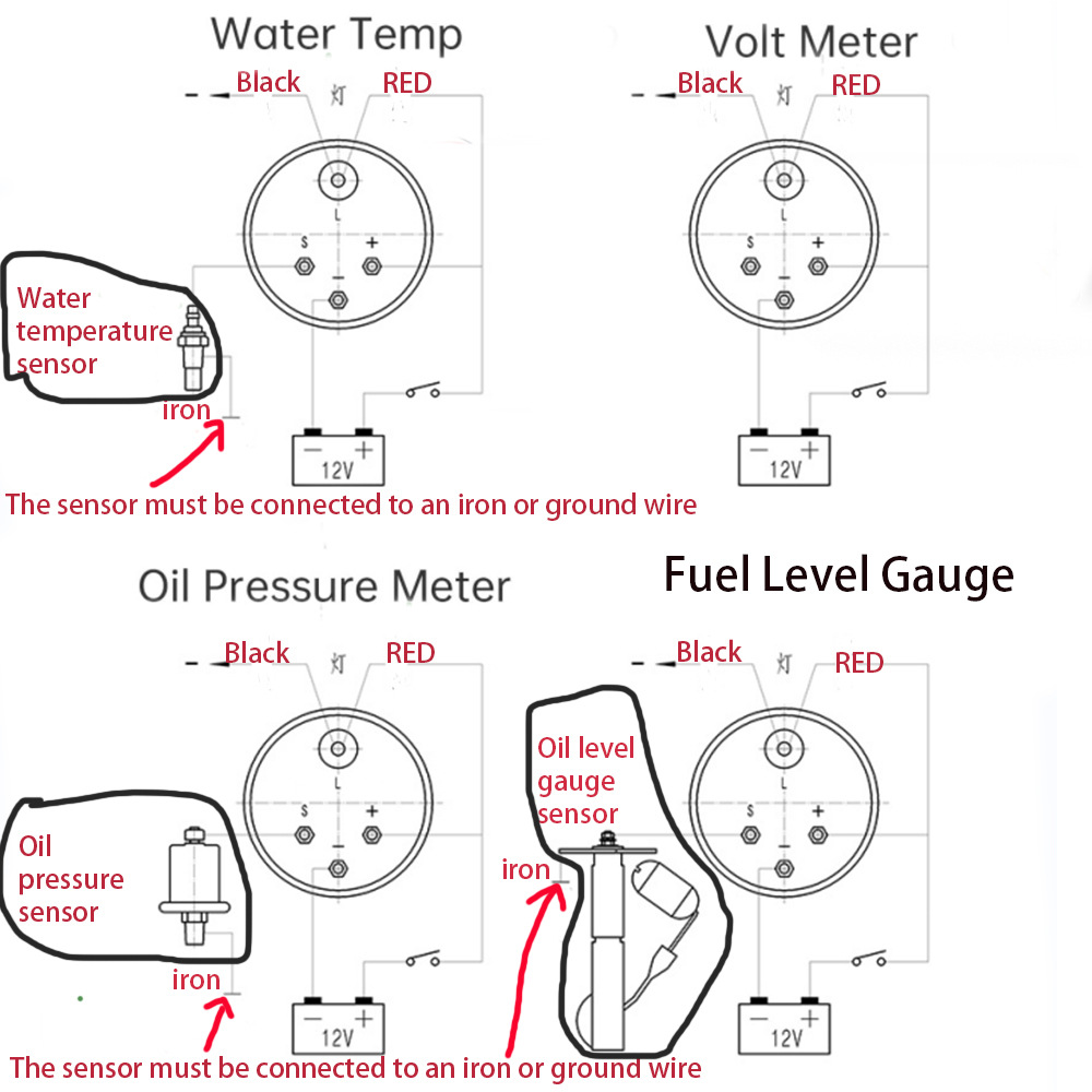 Instrumento de coche modificación instrumento de coche negro triple temperatura del agua Fahrenheit presión de aceite PSI voltímetro