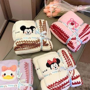 Embroidered Bath Towel 70*140 Coral Velvet Bath Towel Set Hook Edge Bath Towel Cartoon Printed Towel Set Hook Edge Mickey