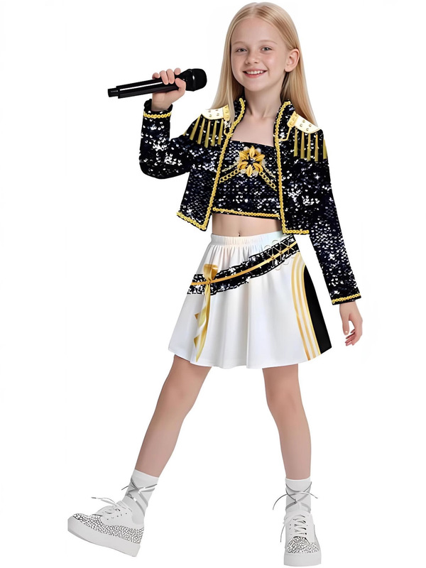 2025亚马逊女孩恶魔猎人服装黑金儿童流行歌手童装套装猎魔女团|undefined